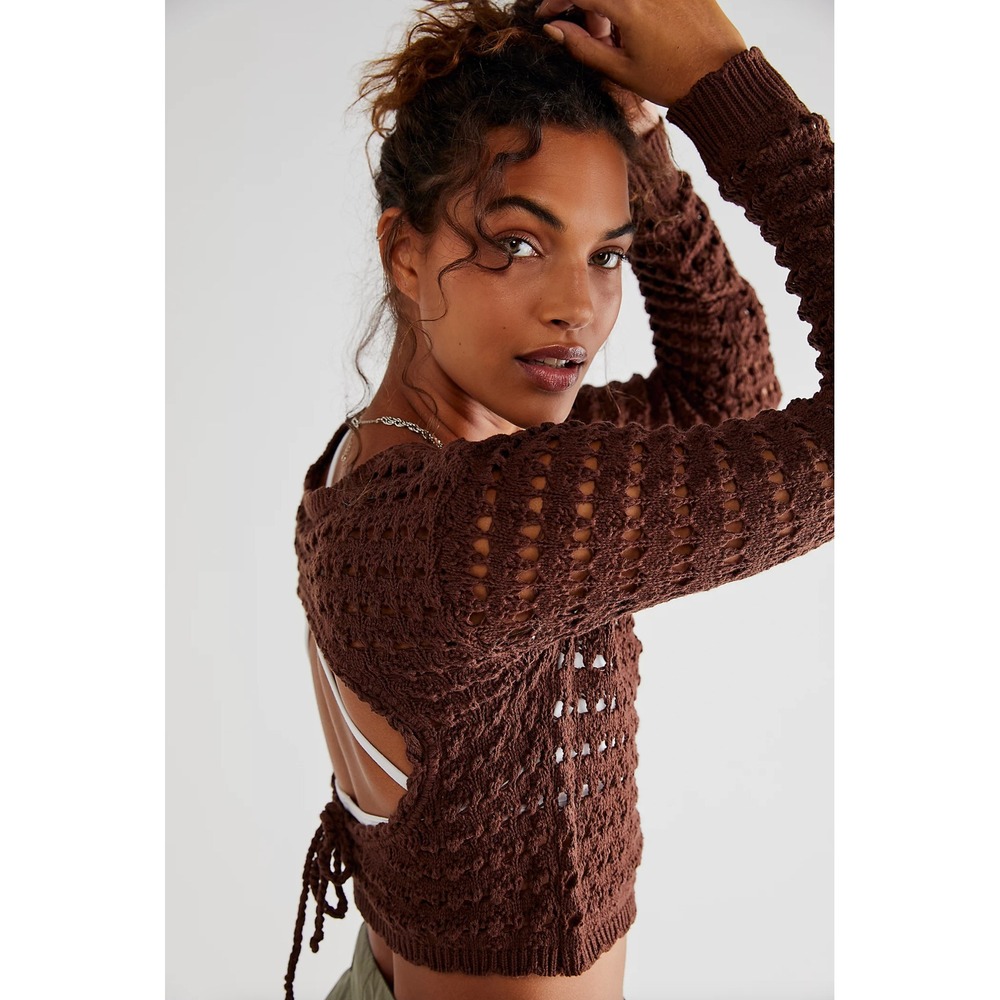 Free People Beach Waiting For Tonight Fauxchet Top Long Sleeve Open Back Size S